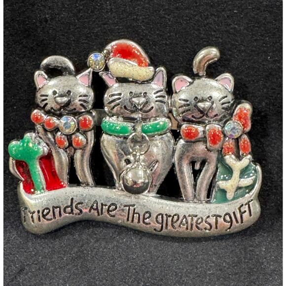 None Jewelry - Vintage Christmas Cat Trio Brooch ‘Friends Are The Greatest Gift CP41